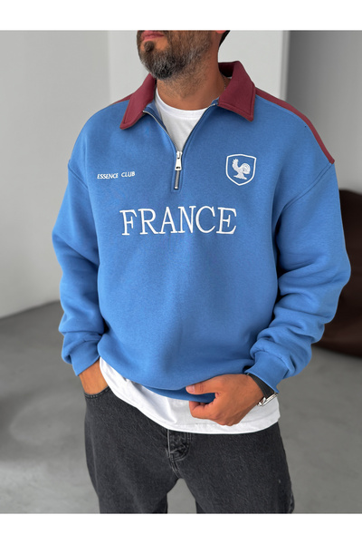 BYBASICMAN Light Blue France Embroidered Oversize Sweatshirt Es-71-80