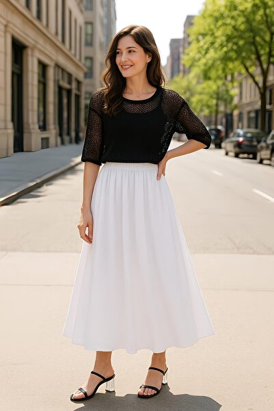 bright moon Women's Poplin Long Skirt with Elastic Waist