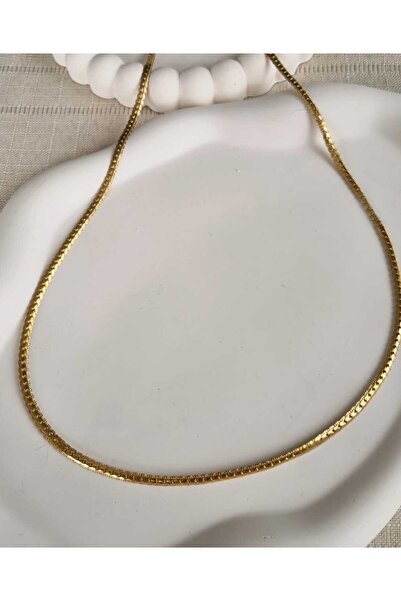 İNİTİUM Paslanmaz Çelik İnce Yılan Ezme Gold Zincir Kolye