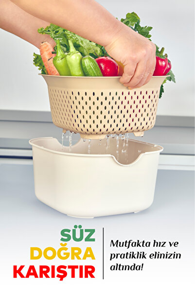 MOİ 5-Piece Kitchen Prep Set - Multi-Purpose Mixing Bowl Cutting Board Strainer Lemon Squeezer