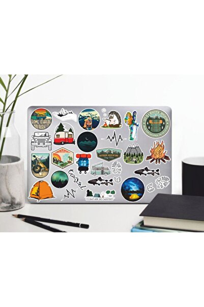 Hediyeni Al مجموعة ملصقات التخييم - الطبيعة |   ملصق للكمبيوتر المحمول والدفتر والتابلت والهاتف ودفتر الملاحظات ومجلة البوليت