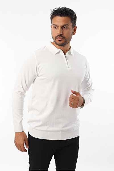 Rodrigo Чоловічий светр з поло-коміром, стандартного крою, без ворсу, на півзастібці