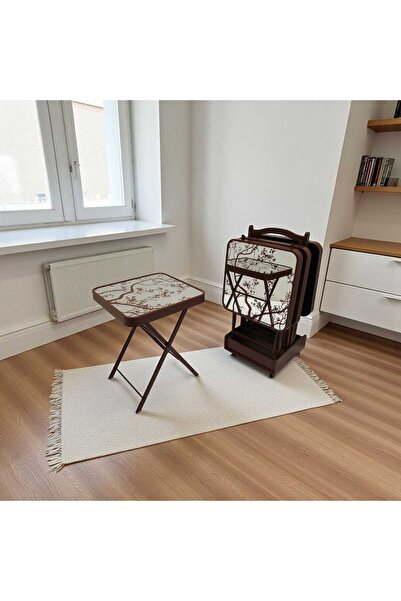 TBATIC Set of 4 folding serving tables with wheeled stand