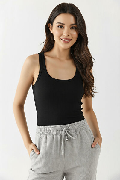 Thestiluxe Basic Tank Top with Thick Straps and Ribbed Look