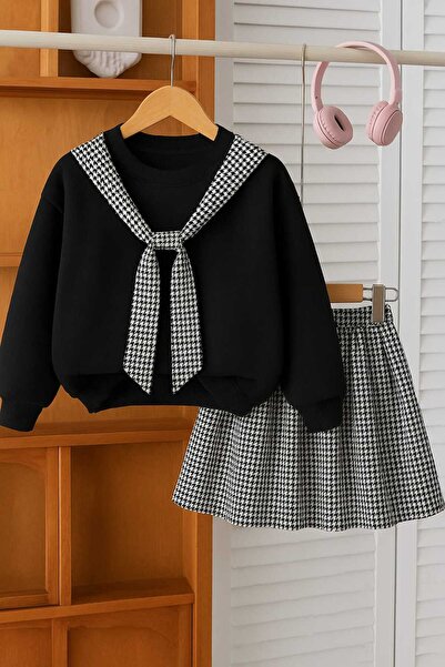 Entel Sash Detailed Sweatshirt Pleated Skirt Girls Set