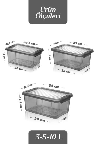 MOİ 3-Piece Locking Lid 3-5-10 Lt Food Storage Container Multi-Purpose Organizer Box Detergent Flour Grains Container