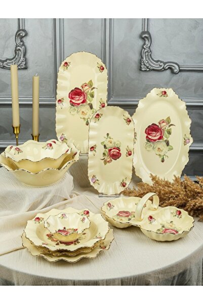 hediye Esterhomedecor Two-Compartment Porcelain Snack Bowl 29cm Single Piece