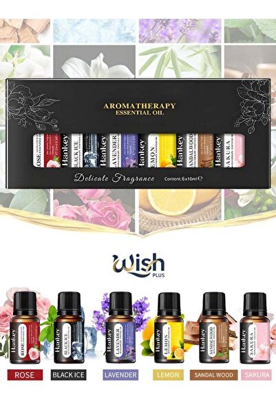 Wish Plus 6pcs x 10mL Aromatherapy Essential Oils Set – Water-Soluble Diffuser Oils for Humidifier