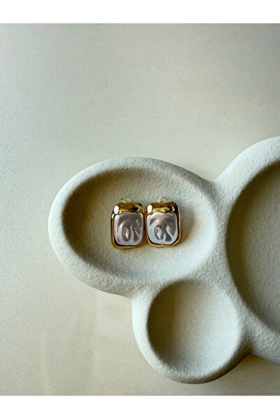 ZEYN BUTİK AKSESUAR Gold Kare İnci Küpe