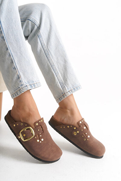 EFW Kadın Mantar Taban Kışlık Önü Kapalı Keçe Modeli Sabo Günlük Rahat Taba Troklu Ev Terliği 1 Beden Bü