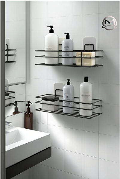 MayCap 2 buc. Raft adeziv negru pentru baie, cu un singur nivel, suport pentr...