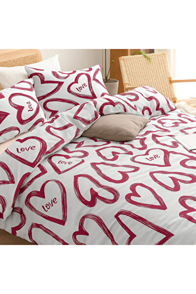 Joie Maison Love Çift Kişilik Nevresim Seti - Lastik Çarşaflı - Ranforce Kumaş %100 Pamuklu - Özel Dikilir