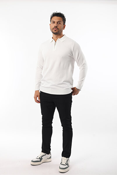 Rodrigo Чоловічий светр з поло-коміром, стандартного крою, без ворсу, на півзастібці