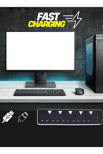 powermax شريط طاقة 8 في 1، 2500 واط، 5 منافذ تيار متردد، 2 منفذ USB، ومنفذ واحد من النوع C، 3.4 أمبير، سلك تمديد عالي التحمل بطول 3 أمتار