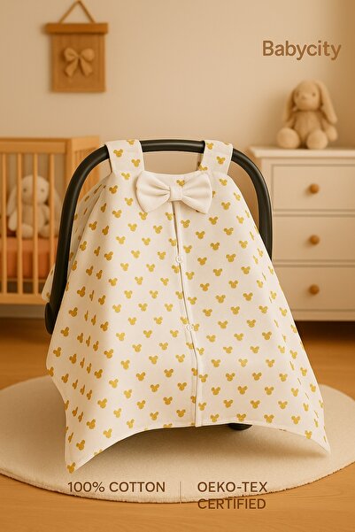 Babycitytr Bebek Arabası Puset Örtüsü Minderi & Çarşafı – %100 Pamuk, Altın D...