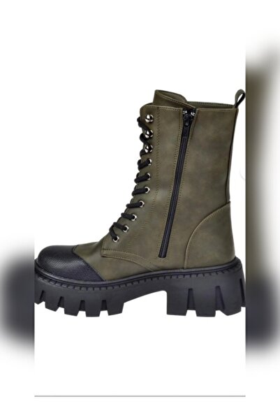 Elina Ayakkabı Kalın Tabanlı Postal Kadın Bot Sms-10108 Haki
