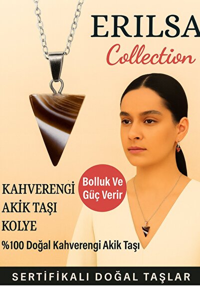 Erilsa قلادة من حجر العقيق البني على شكل هرم معتمدة - مجوهرات من الحجر الطبيع...