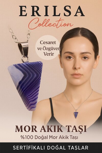 Erilsa قلادة من حجر العقيق الأرجواني على شكل هرم معتمدة - حجر طبيعي يمنح الشج...