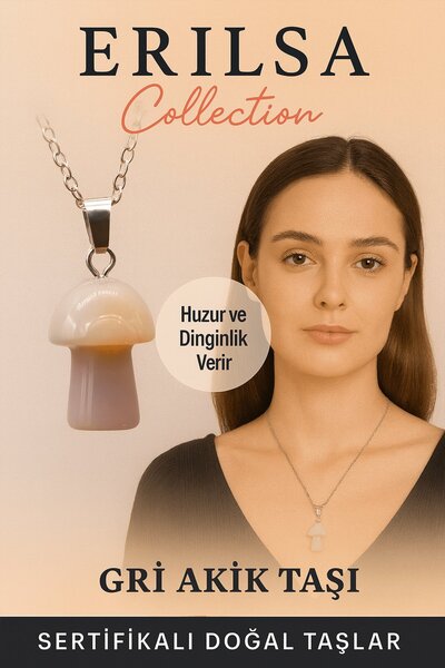 Erilsa قلادة من حجر العقيق الرمادي المعتمد - حجر طبيعي يمنح الهدوء والراحة