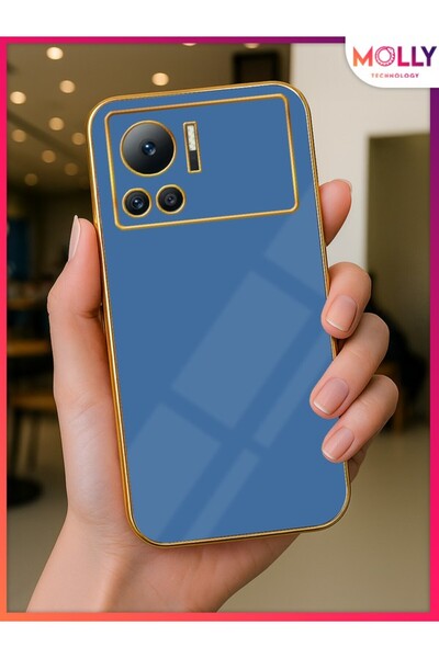 Molly İnfinix NOTE 12 Vip İçin Petrol Mavisi Kenarları Gold Detaylı Lüks Sili...