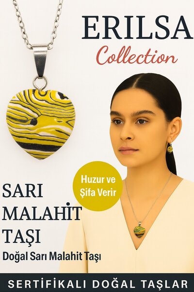 Erilsa Certified Heart Model Yellow Malachite Natural Stone Pendant – Brings ...