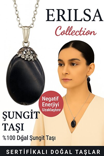 Erilsa قلادة من الحجر الطبيعي الشونجيت مع حجر الزركون المعتمد - حجر للحماية م...