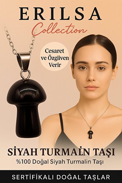 Erilsa قلادة حجر التورمالين الأسود المعتمد من نوع فطر - حجر طبيعي يمنح الشجاع...