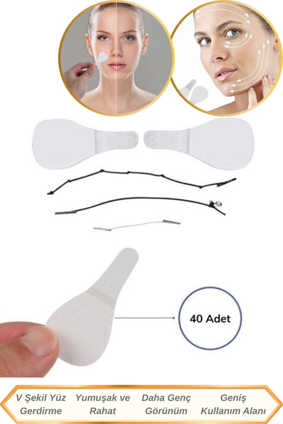 40 Adet Yumuşak ve Rahat | Hipoalerjenik Silikon Kauçuk Yüz Gerdirme Bandı