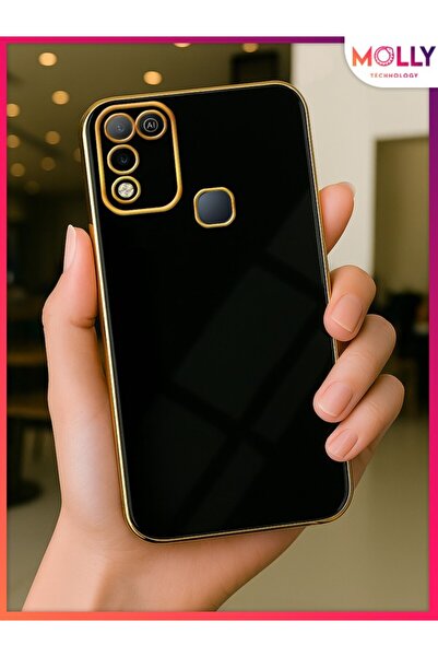 Molly Infinix Hot 11 PLAY İçin Siyah Kenarları Gold Detaylı Lüks Silikon Kılıf