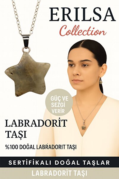 Erilsa قلادة من الحجر الطبيعي اللابرادوريت المعتمد من نموذج يلدستن - حجر القو...