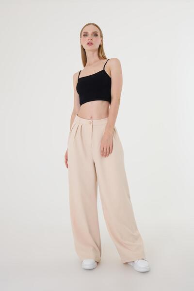 Hazel Women's Stone Pleat Detailed Palazzo Trousers