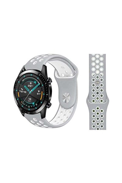 Perfii سوار بديل أنيق لساعة هواوي GT/GT 2 مقاس 46 مم، فضي أبيض