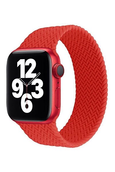 Foxcon حزام بديل مضفر من السيليكون لساعات Apple Watch Series 7/6/SE/5/4 مقاس 45/44/42 مم، صغير باللون الأحمر