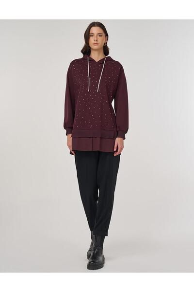 Kayra Hanorac din raion imprimat Hotfix, roșu claret închis