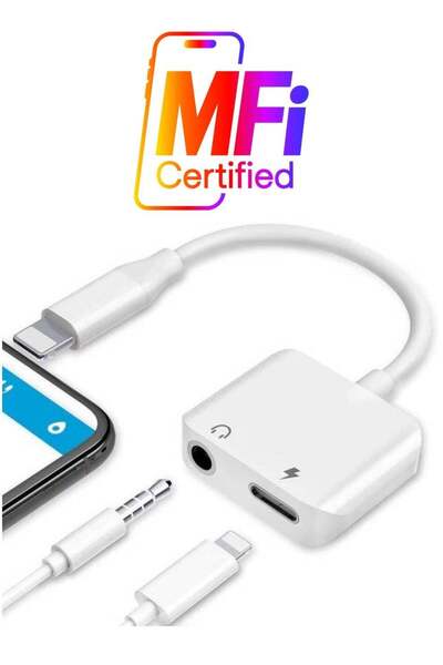 Generic 2 In 1 Headphone Jack Adaptor For Apple iPhone 8/8Plus/7/7Plus/X/10/Xs/XSmax White/Grey