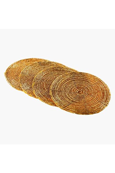 Home Box 4-Piece Round Blaze Beaded Coaster Set Gold 4 x 10cm