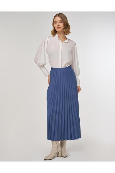 Kayra Pleated Satin Skirt Indigo