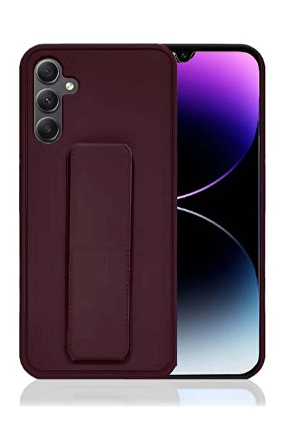 Generic Hand Grip Foldable Magnetic Kickstand Wrist Strap Finger Grip Case Cover For S23+ Brown