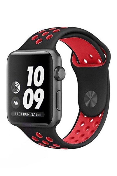 Generic Soft Silicone Replacement Wrist Band For Apple Watch 42-44 mm Black/Red