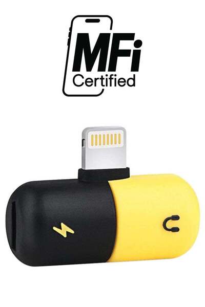 Generic 2-In-1 Mini Dual Lightning Splitter Adapter Yellow/Black