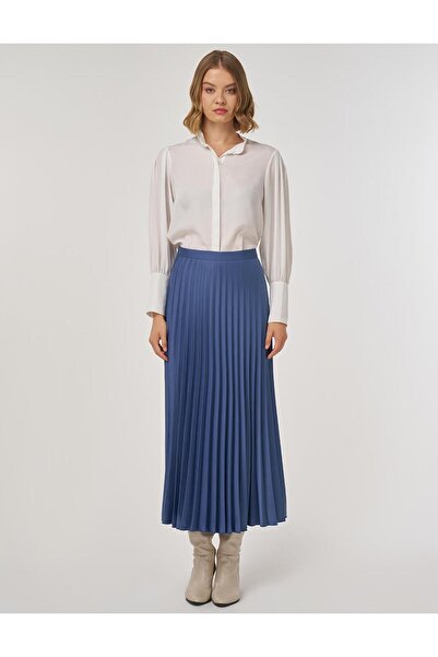 Kayra Pleated Satin Skirt Indigo
