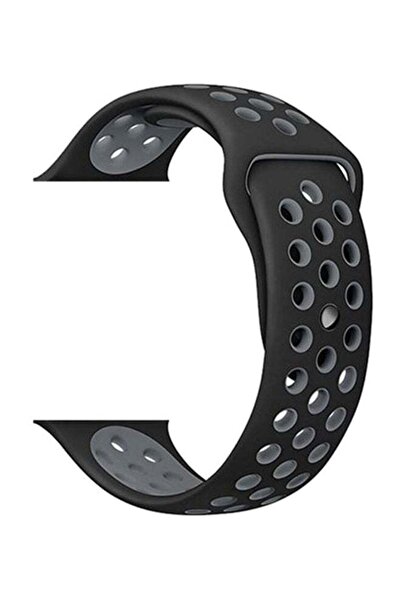 Generic سوار معصم رياضي من السيليكون لساعة أبل 44 مم، أسود/رمادي