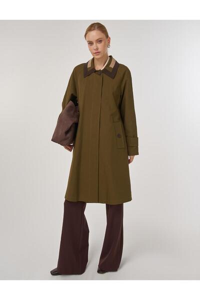 Kayra Epaulet Detailed Trench Coat Khaki