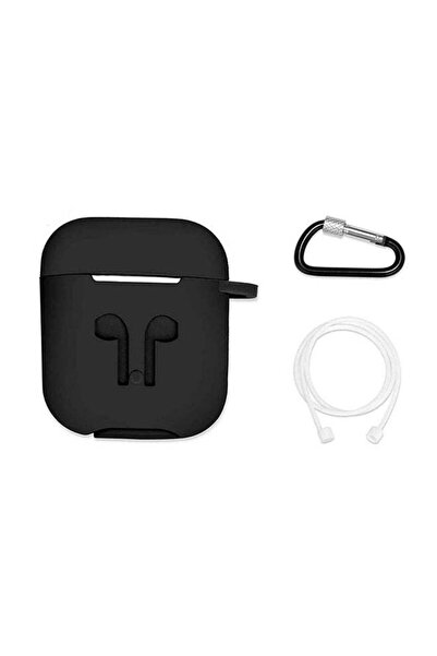 Generic غطاء حماية لسماعات آبل إير بودز مع حلقة تثبيت باللون الأسود