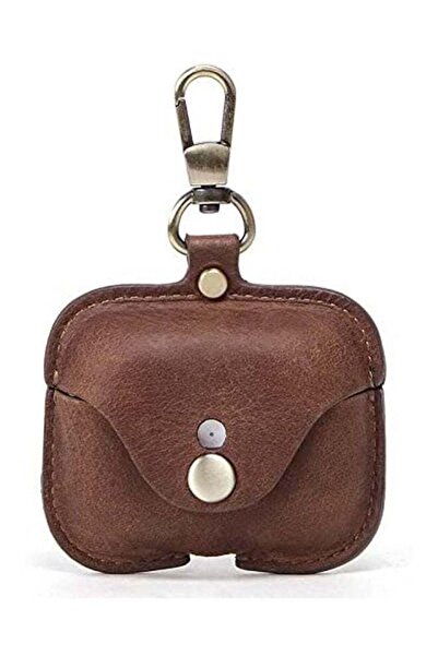 Generic جراب حماية من الجلد الإيطالي Crazy Horse لسماعات Apple AirPods 3 اللاسلكية بتقنية البلوتوث، لون بني