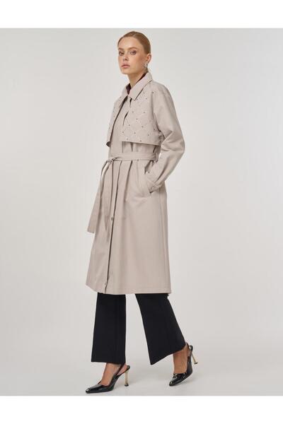 Kayra Hotfix Baskılı Trençkot Taş