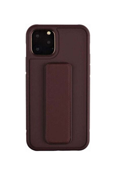 Generic Shockproof PC TPU Protective Case With Wristband Holder for iPhone 12/12 Pro Brown