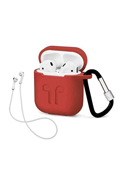 Generic Protective Case Cover For Apple AirPods With Strap Holder Red