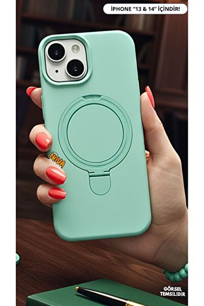 cepmoda iPhonE "13/14" telefon kılıfı Regal Magsafe Standlı Soft Silikon Esne...