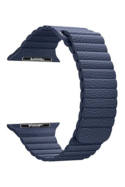 HQPro سوار جلد طبيعي مغناطيسي ملفوف لساعة أبل مقاس 44 مم، أزرق